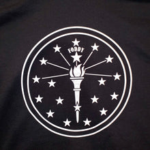 Load image into Gallery viewer, Black Artwork Streetwear Hoodie with INDY logo