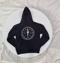 Load image into Gallery viewer, rear of Black Streetwear Hoodie with INDY logo 