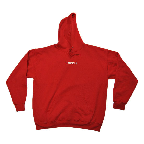 simple red hoodie with foddy logo for streetwear 